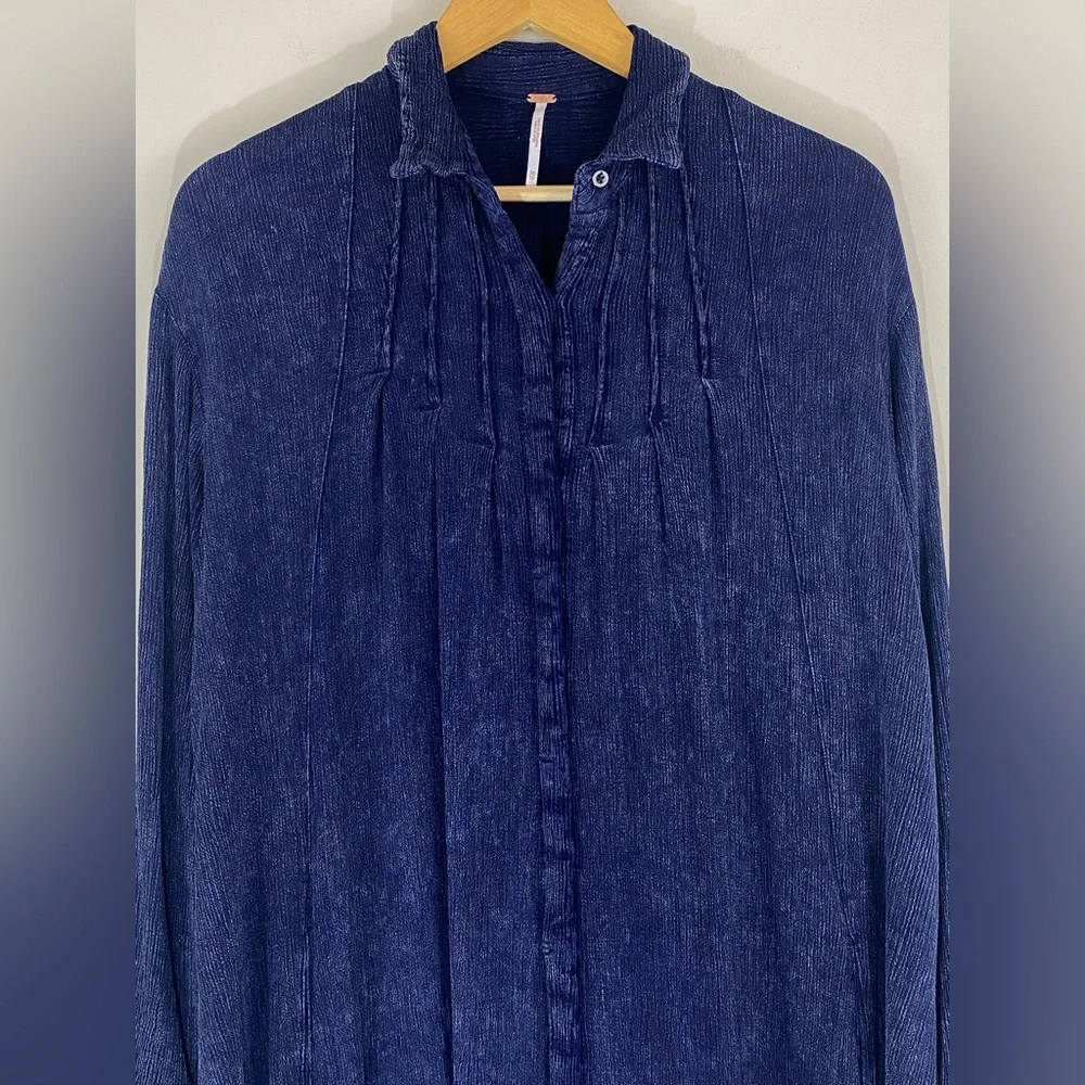 Free People Spin Me Boho Oversized Button-Up Tunic Shirt Dress - Sz S - Picture 3 of 10